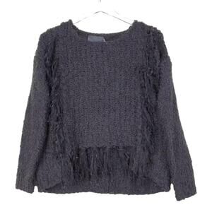Line  & Dot Black Knit Sweater With Fringed Hem Size XS NWT